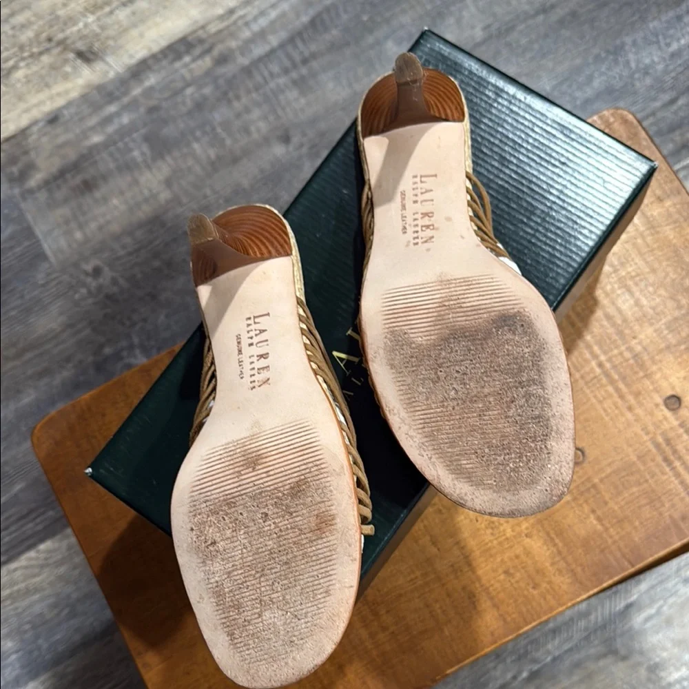 Lauren Ralph Lauren Tan Luggage Kid Suede/Straw Uma Kitten Heels
